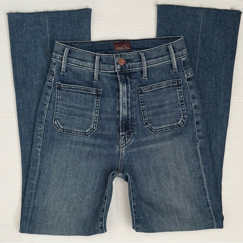 MOTHER The Hustler High Rise Ankle Fray Kick Flare Jeans Blue Size 24 - Picture 4 of 9